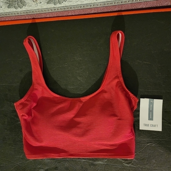True Craft Ribbed Padded Sports Bra Size M NWT-Red - Picture 1 of 8